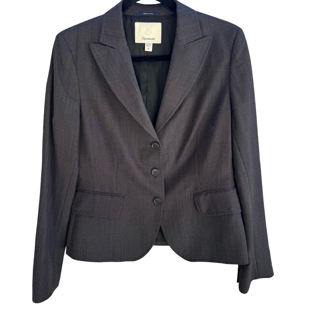 Faconnable Old Money Italian Minimalist Blazer Jacket Quiet Luxury Grey Womens 8
